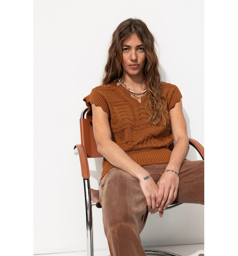 Pull Ajouré Femme - Grège Uni Fonce