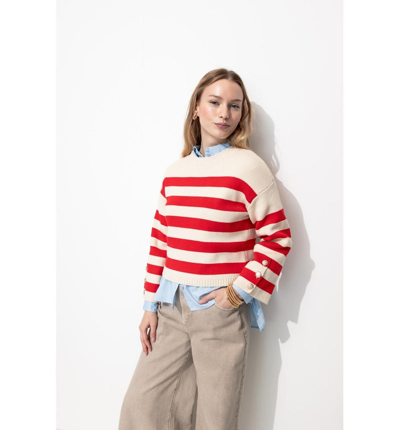 Pull Marin Rayé Femme - Rouge Raye