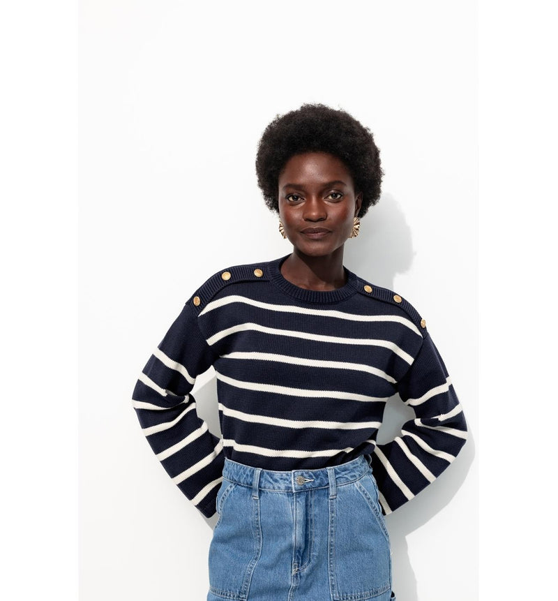 Pull Marin Rayé Femme - Bleu Raye