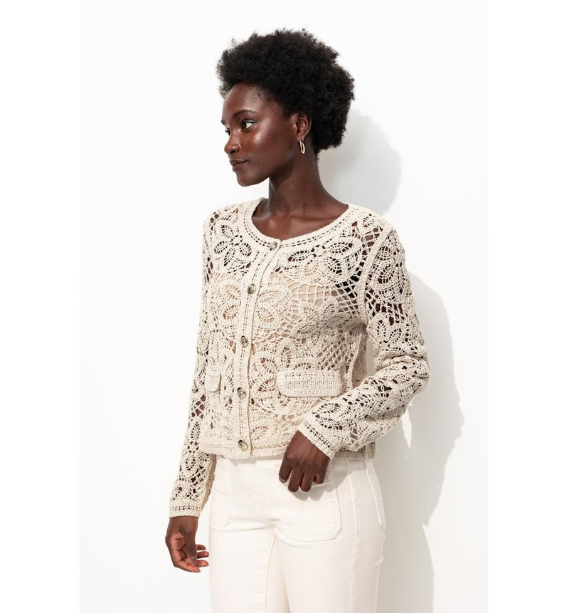 Cardigan en Crochet Femme - Naturel Uni Clair