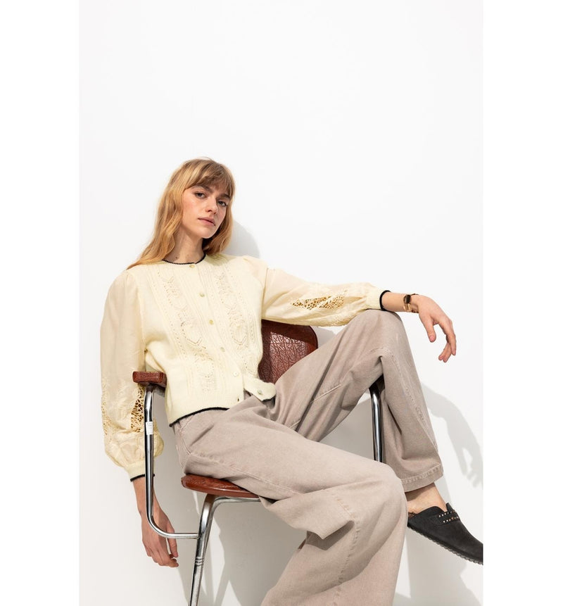 Cardigan Effet 2 en 1 - Naturel Uni Clair