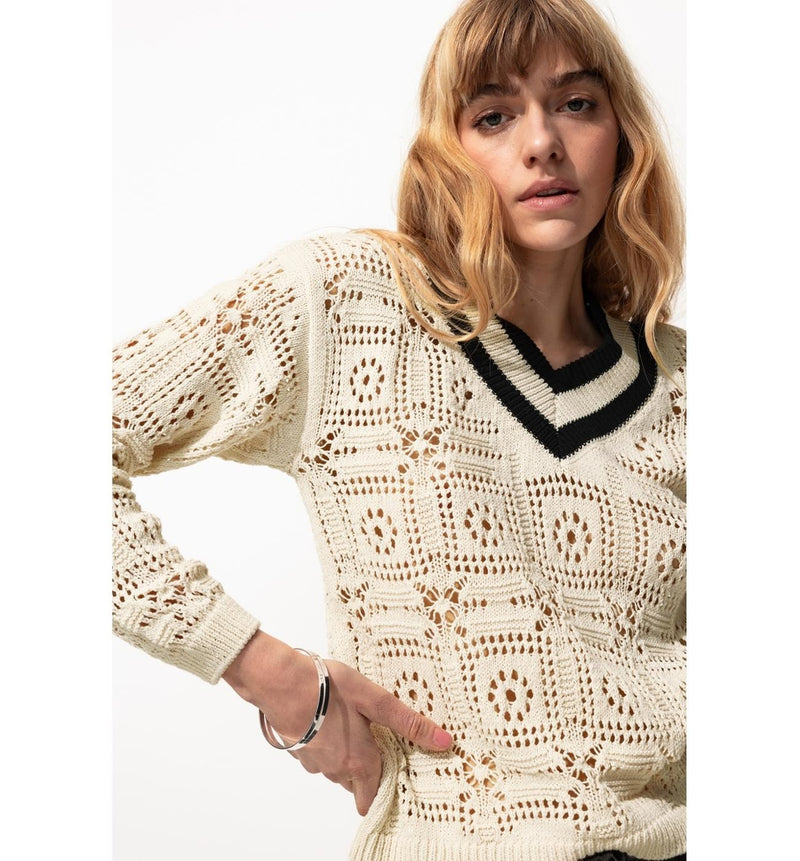 Pull en Crochet Femme - Naturel Uni Clair