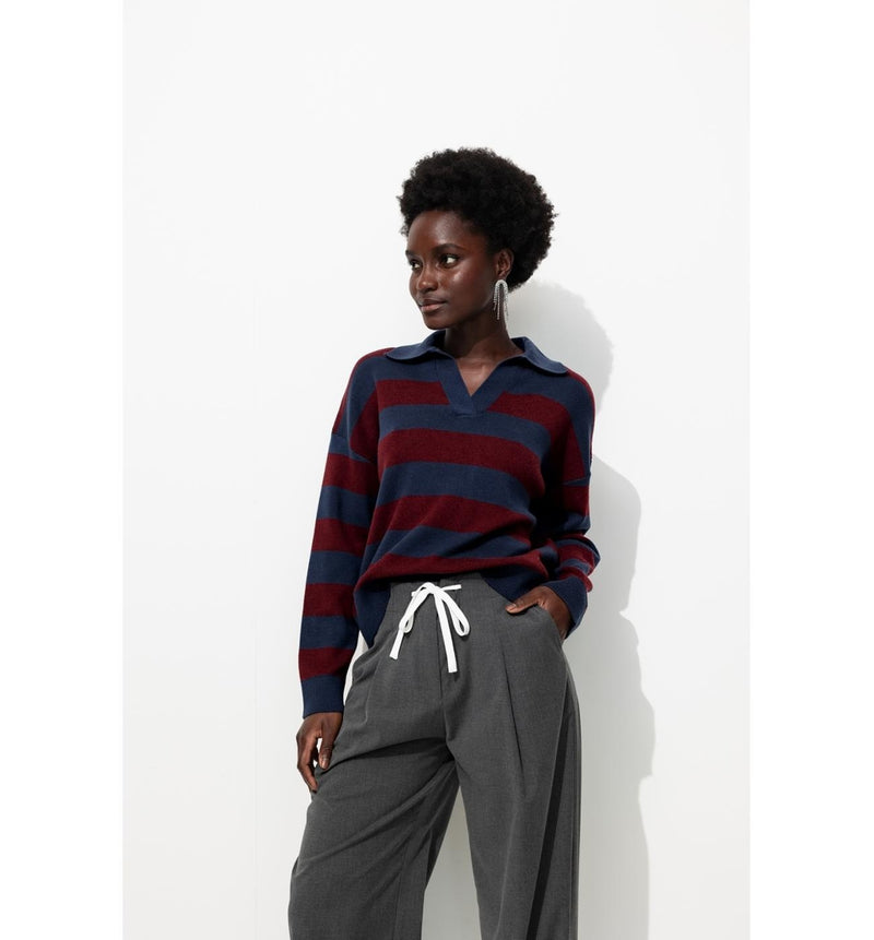 Pull Polo Rayé Femme - Bleu Raye