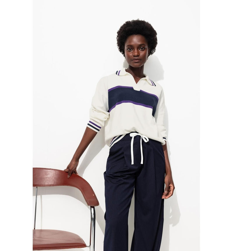Pull Polo Rayé Femme - Naturel Raye