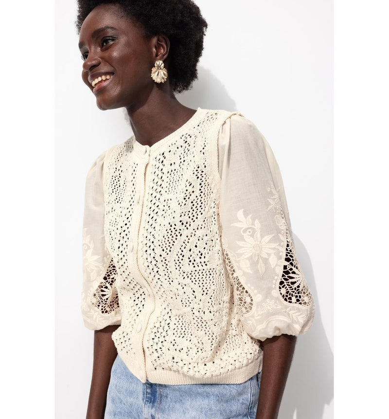 Cardigan à Effet Superposé - Naturel Uni Clair