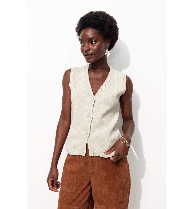 Cardigan sans Manches Femme - Naturel Uni Clair