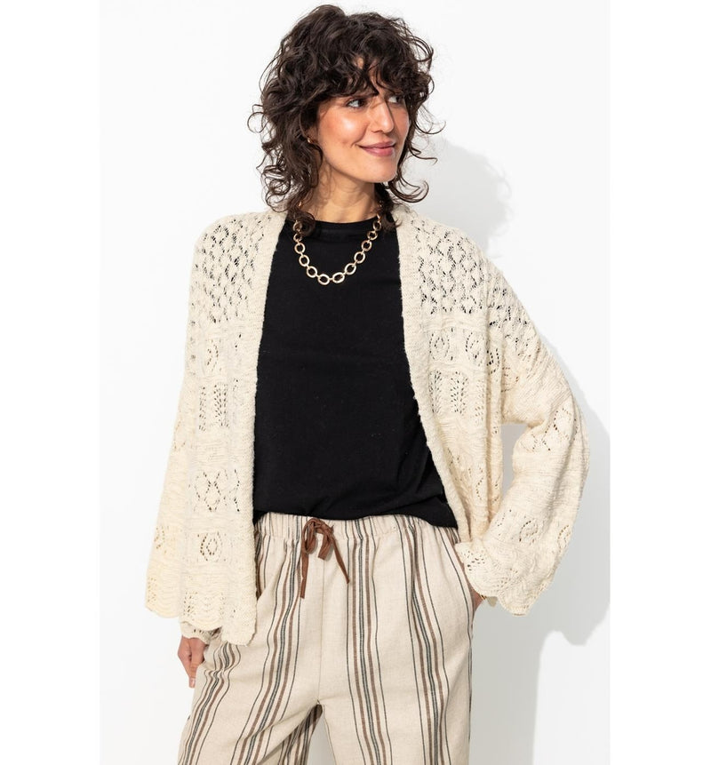 Cardigan Oversize Ajouré Femme - Naturel Uni Clair