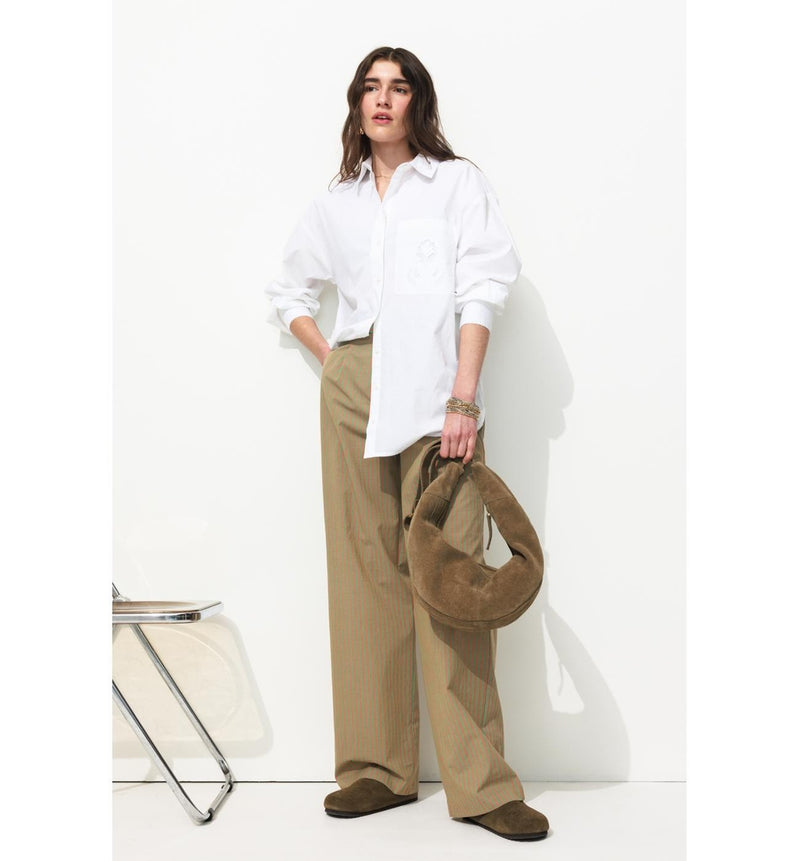 Billy Pantalon Large Femme - Vert Raye