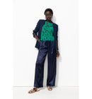 Billy Pantalon en Satin Femme - Bleu Uni Fonce