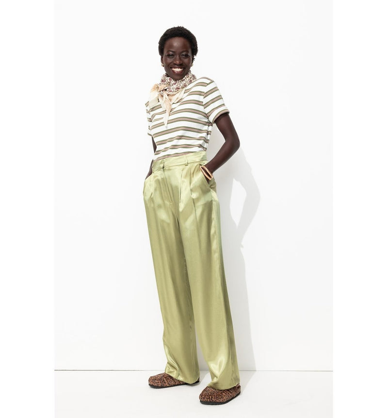 Billy Pantalon en Satin Femme - Vert Uni Colore