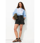 Short en Jean à Boutons Femme - Noir Uni Fonce