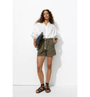 Short Uni en Toile Femme - Kaki Uni Fonce