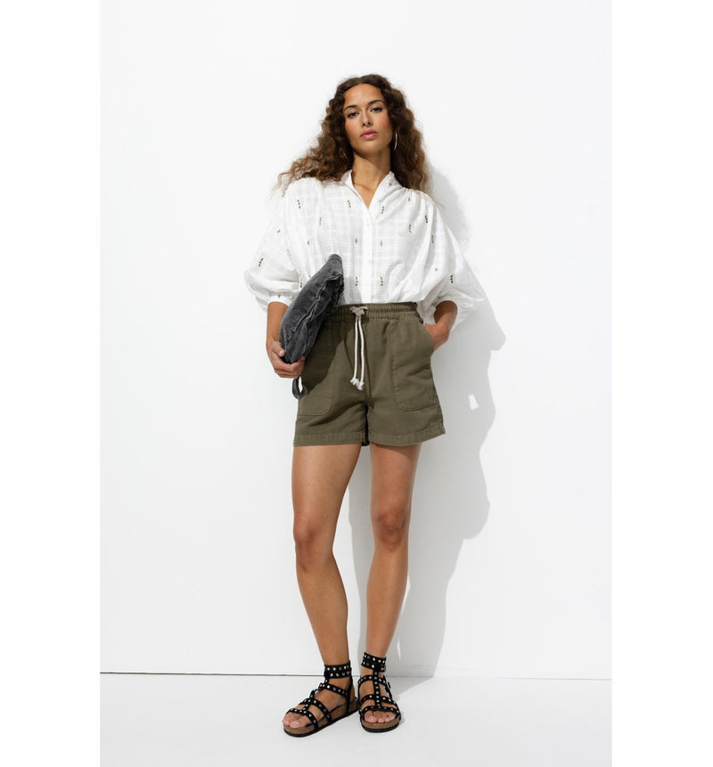 Short Uni en Toile Femme - Kaki Uni Fonce