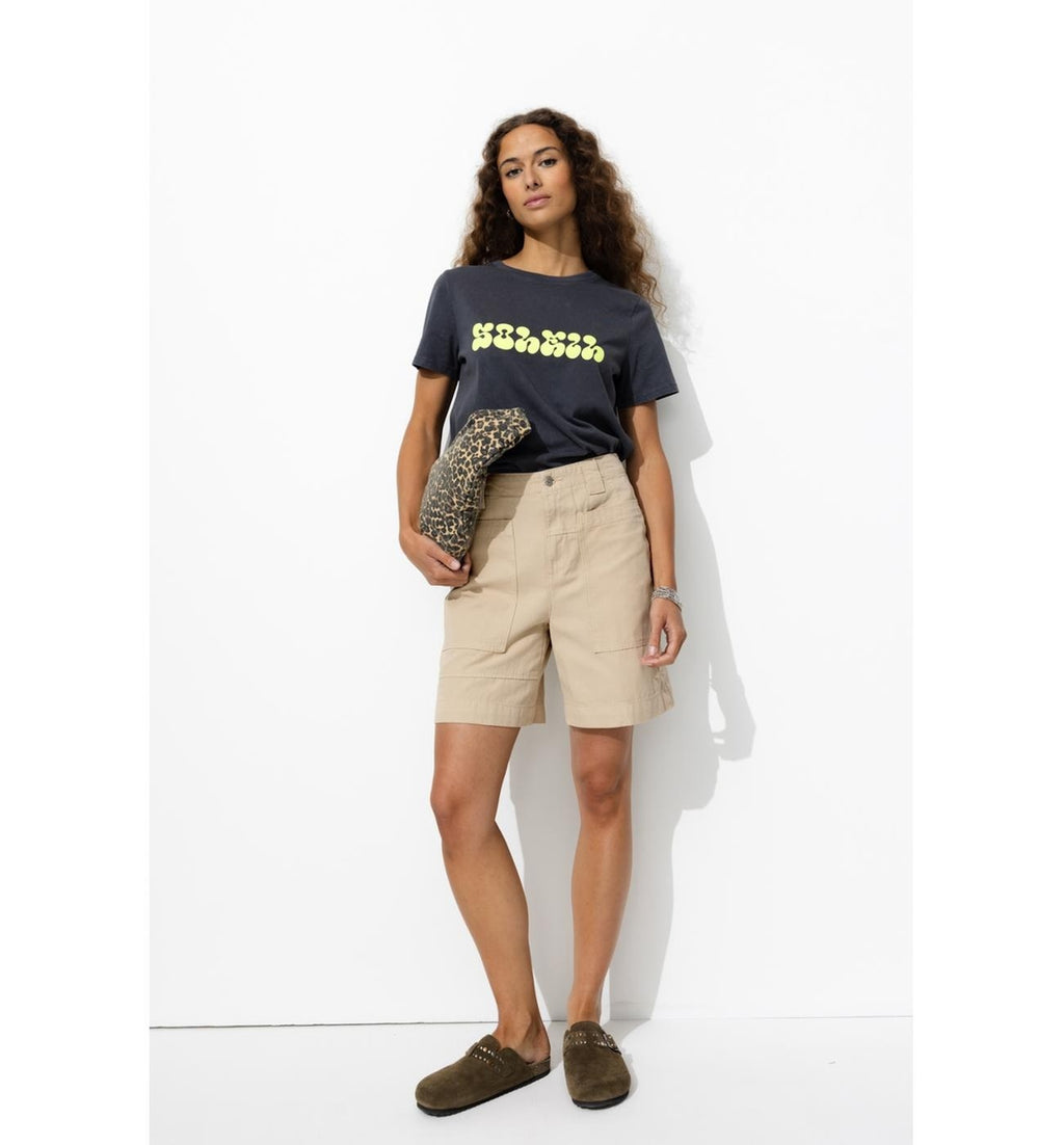 Mujer Shorts de lona unicolor Color liso claro Naturaleza