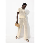 Pantalon en Crochet Femme - Naturel Uni Clair