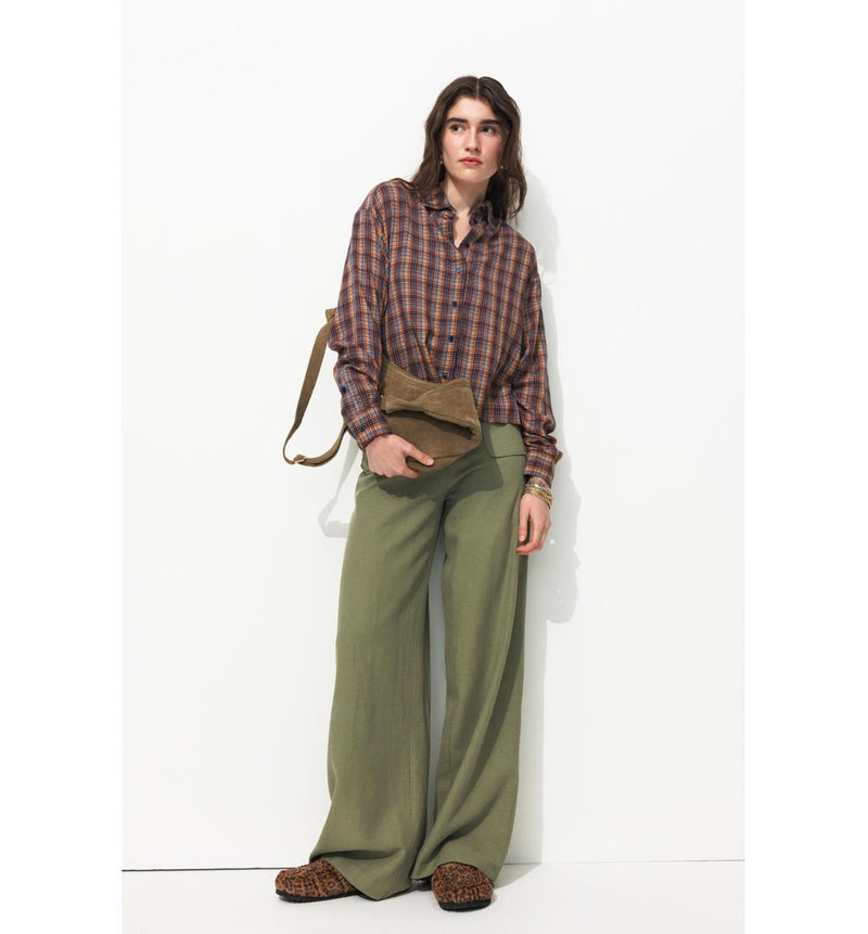 Pantalon Large et Fluide Femme - Kaki Uni Fonce