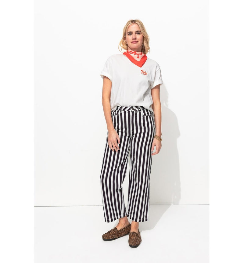 Pantalon Court Rayé Femme - Bleu Raye