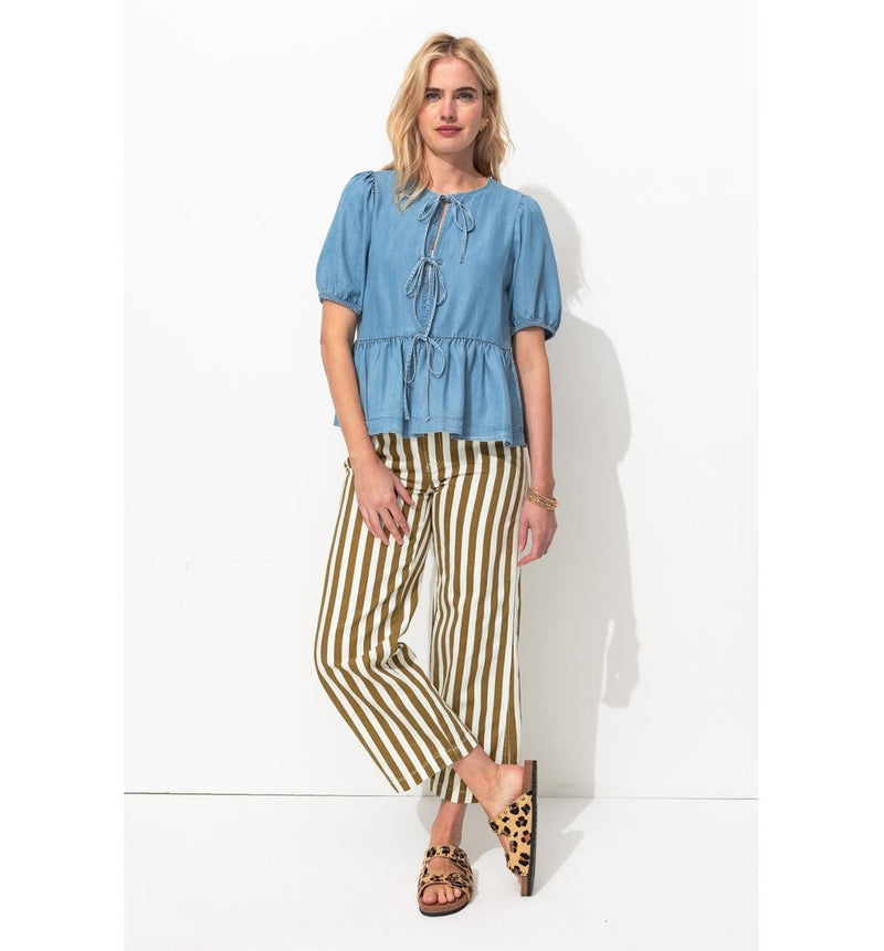 Pantalon Court Rayé Femme - Kaki Raye