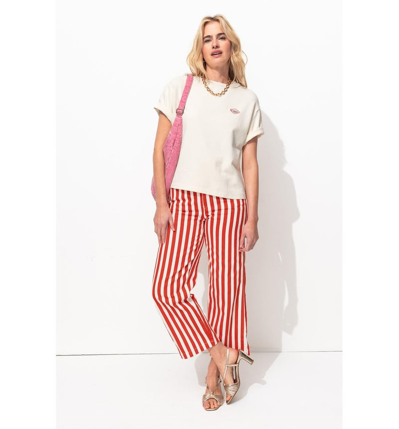 Pantalon Court Rayé Femme - Rouge Raye