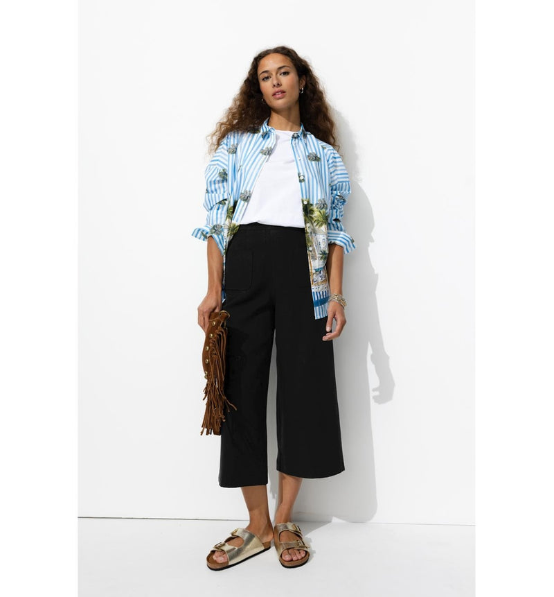 Pantalon Large et Court Femme - Noir Uni Fonce