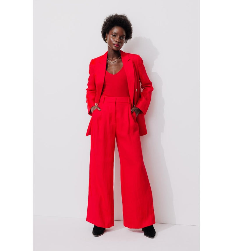Pantalon de Tailleur Large - Rouge Uni Colore