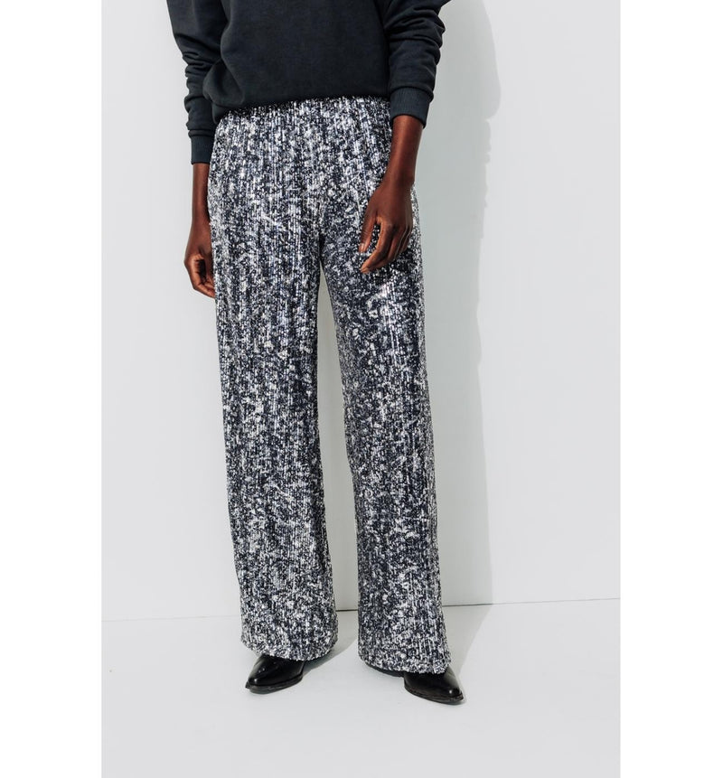 Pantalon Large à Paillettes - Noir Imprime