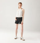 Short en Toile Unie Femme - Noir Uni Fonce