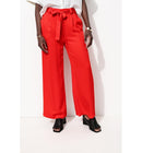 Pantalon Large Taille Haute - Rouge Uni Colore