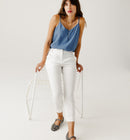 Pantalon Cigarette Femme - Blanc Uni Clair