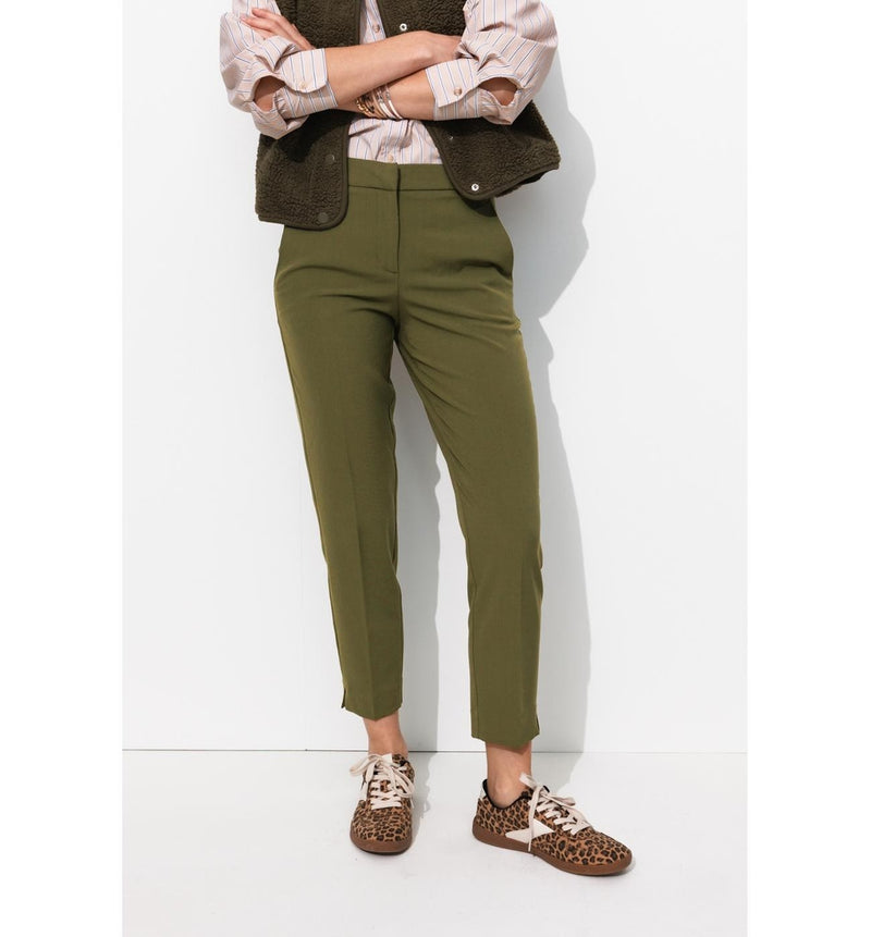Pantalon Cigarette Uni Femme - Kaki Uni Fonce