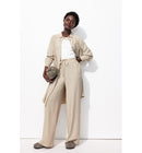 Pantalon Large Taille Haute - Naturel Uni Clair