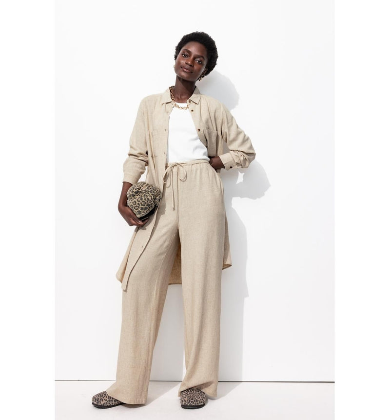 Pantalon Large Taille Haute - Naturel Uni Clair