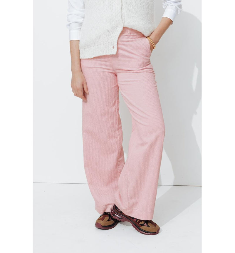 Pantalon Large Velours Côtelé - Rose Uni Colore