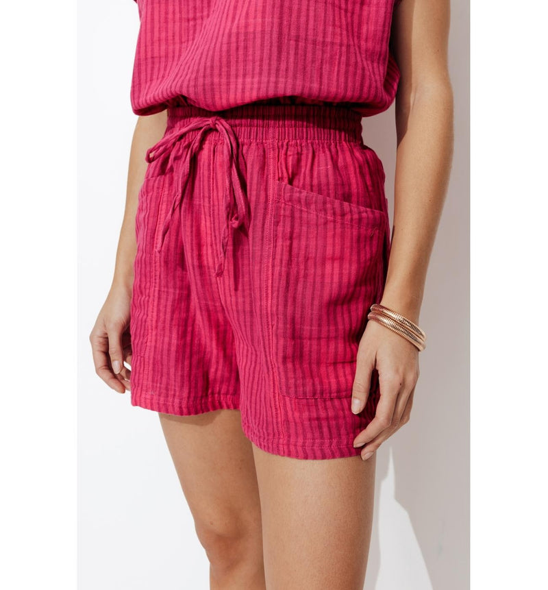 Short Large en Coton Femme - Multicolore Raye