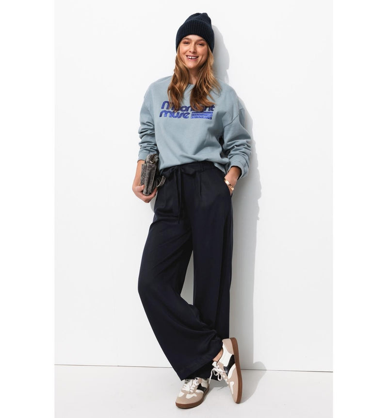 Pantalon Large et Fluide Femme - Bleu Uni Fonce