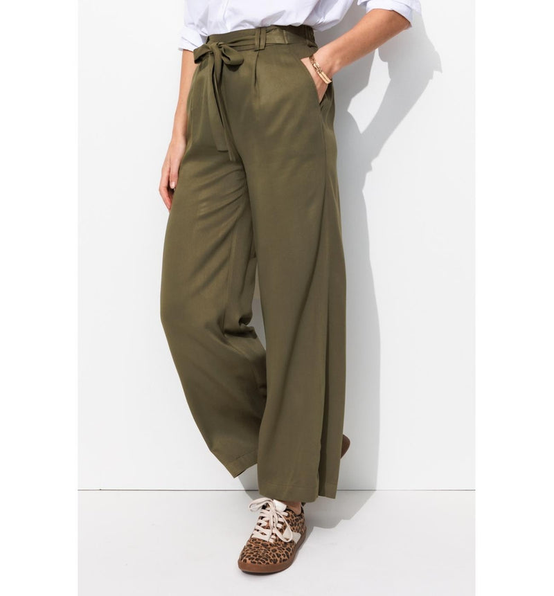 Pantalon Large et Fluide Femme - Kaki Uni Fonce