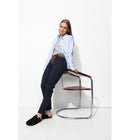Pantalon Chino Ceinturé Femme - Bleu Uni Fonce