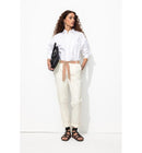 Pantalon Chino Ceinturé Femme - Blanc Uni Clair