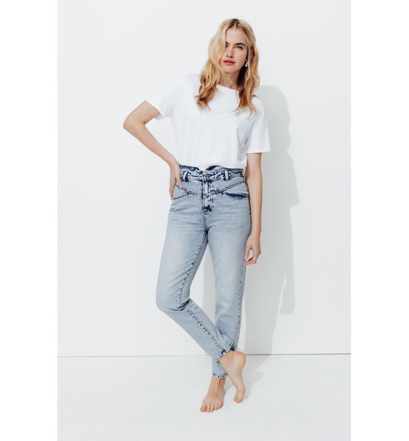 Jean Mom Taille Haute Marcel - Jeans Uni Clair