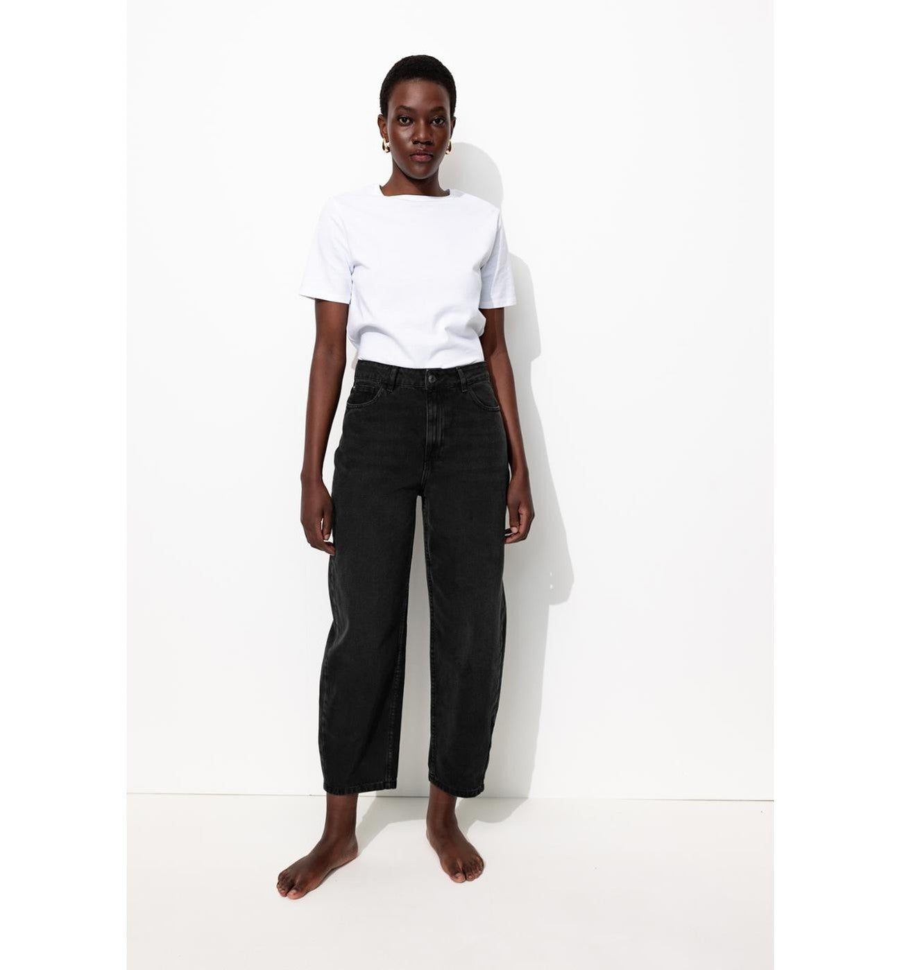 Jean Barrel Taille Haute - Noir Uni Fonce
