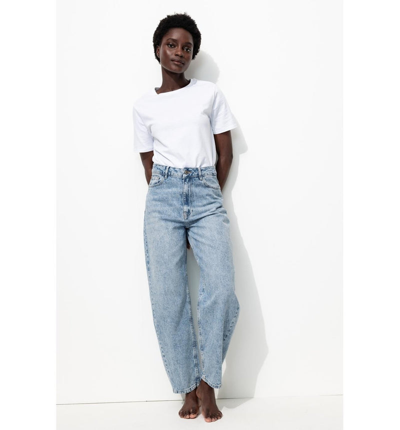 Jean Barrel Taille Haute - Jeans Uni Clair