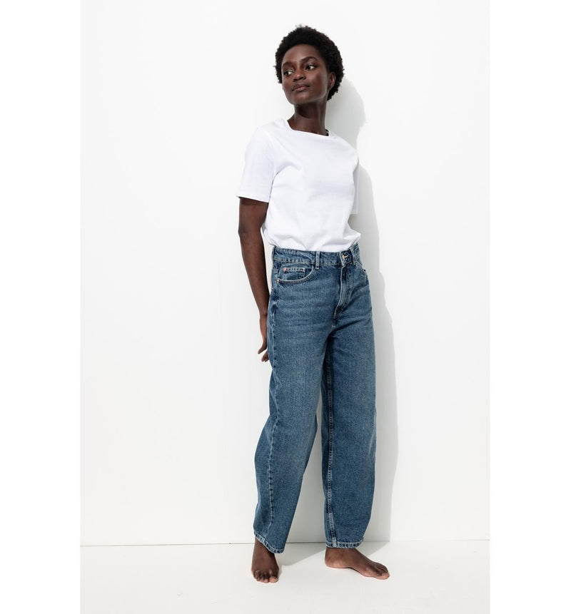 Jean Barrel Taille Haute - Jeans Uni Fonce