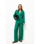 Pantalon Large en Satin Femme - Vert Uni Colore