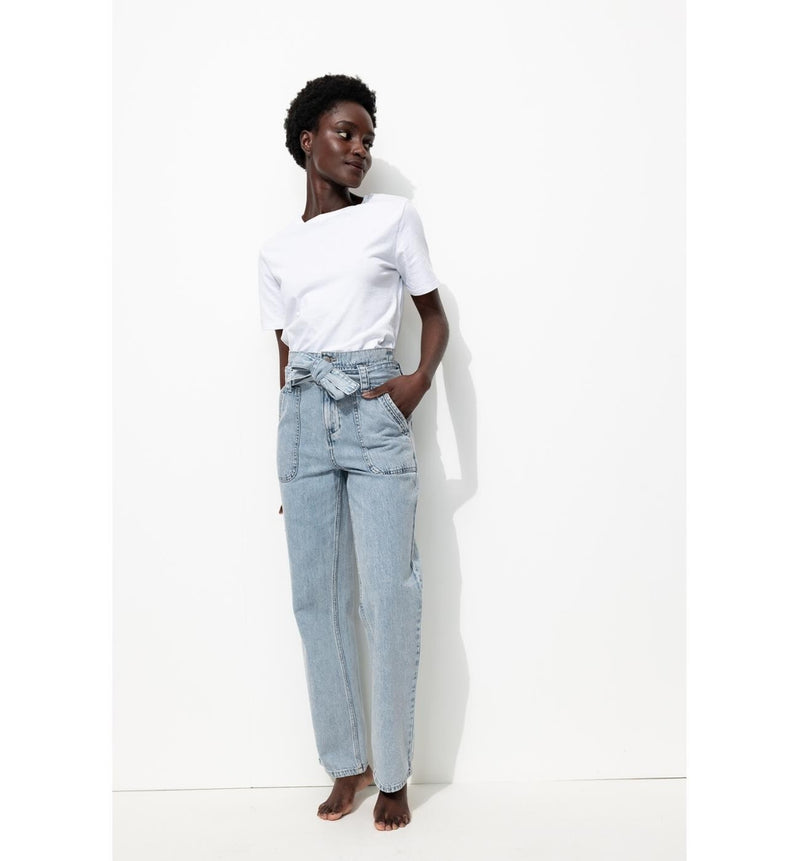Jean Droit Taille Haute Femme - Jeans Uni Clair
