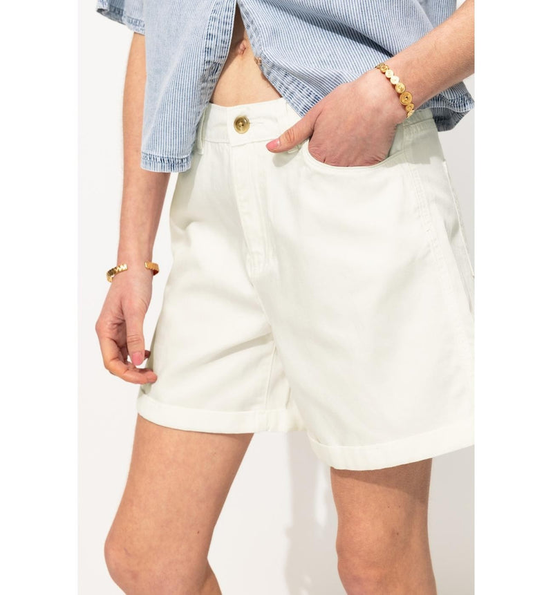 Short Uni en Toile Femme - Blanc Uni Clair