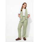 Pantalon à Pinces Taille Haute - Kaki Uni Clair