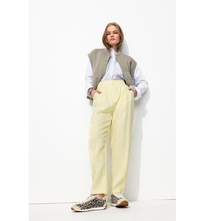 Pantalon à Pinces Taille Haute - Jaune Uni Colore
