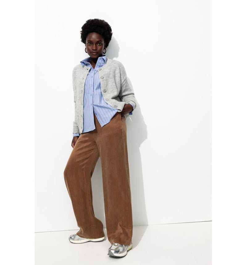 Pantalon Large en Satin Femme - Grège Uni Fonce