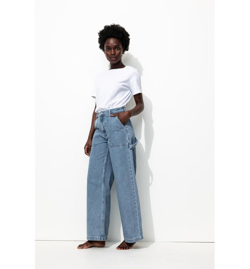 Jean Large Charpentier Femme - Jeans Uni Fonce