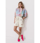 Short Brodé en Toile Sergé - Naturel Uni Clair